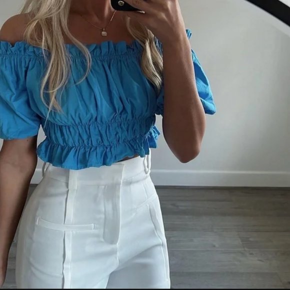 poplin top with elastic trim zara